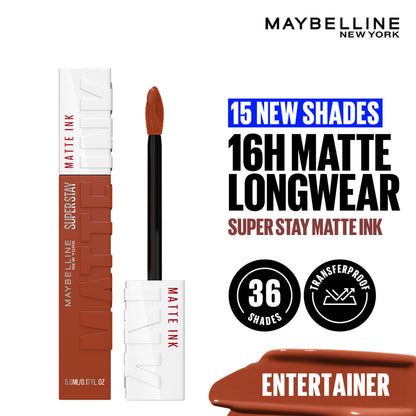 Maybelline New York Super Stay Matte Ink Liquid Lipstick, Lasts Up to 16 Hours - 15 Lover - Entertainer