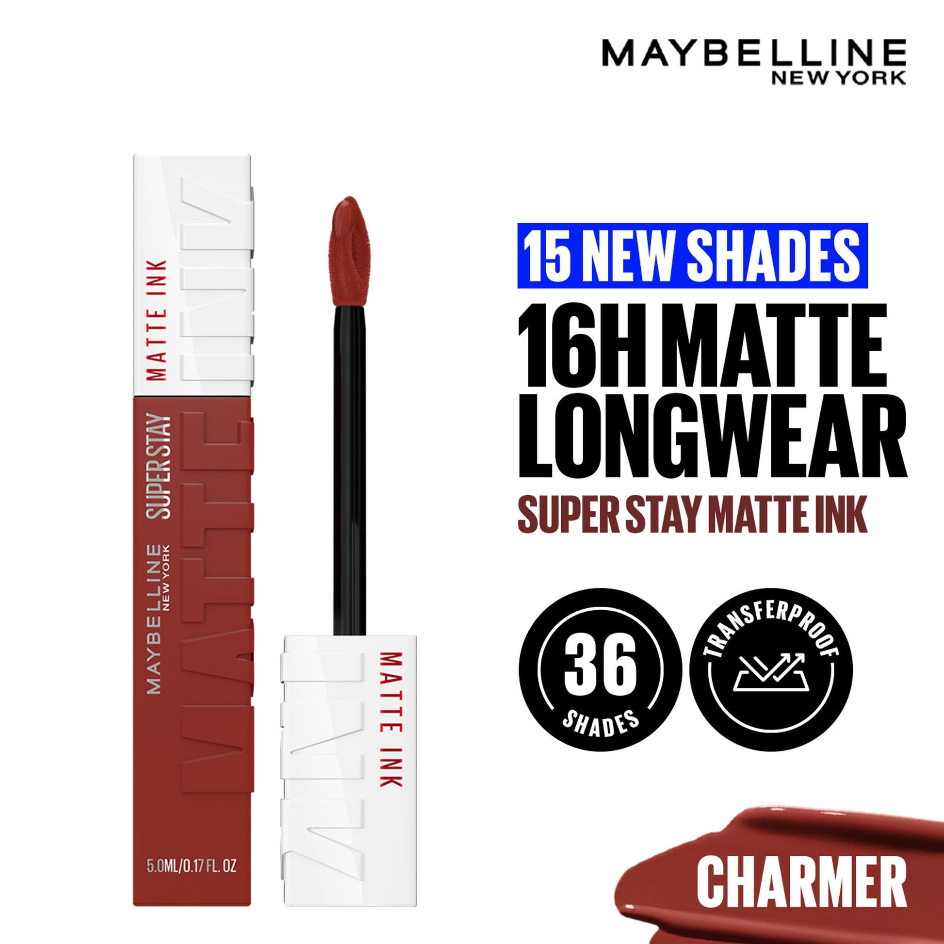 Maybelline New York Super Stay Matte Ink Liquid Lipstick, Lasts Up to 16 Hours - 15 Lover - Charmer