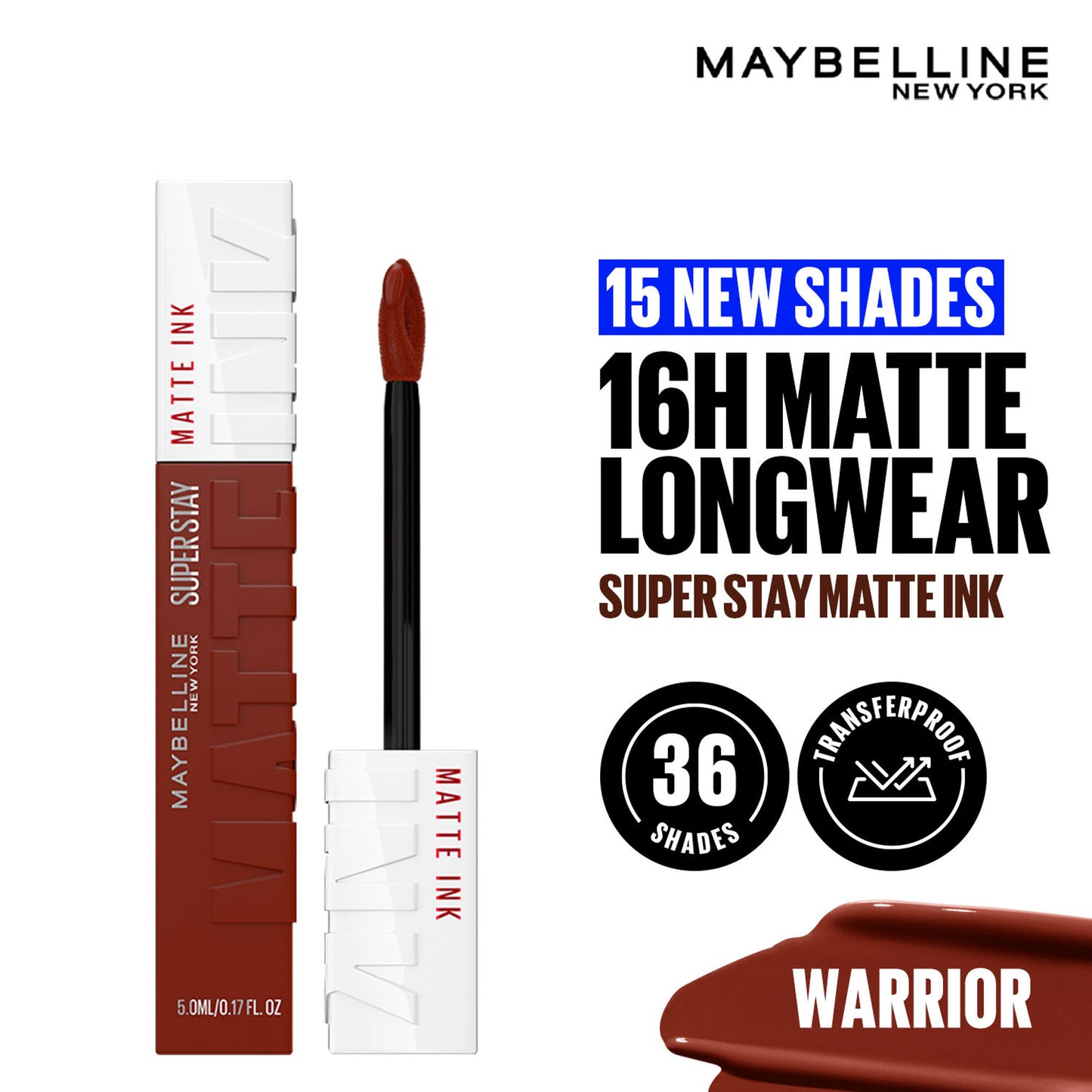 Maybelline New York Super Stay Matte Ink Liquid Lipstick, Lasts Up to 16 Hours - 15 Lover - Warrior