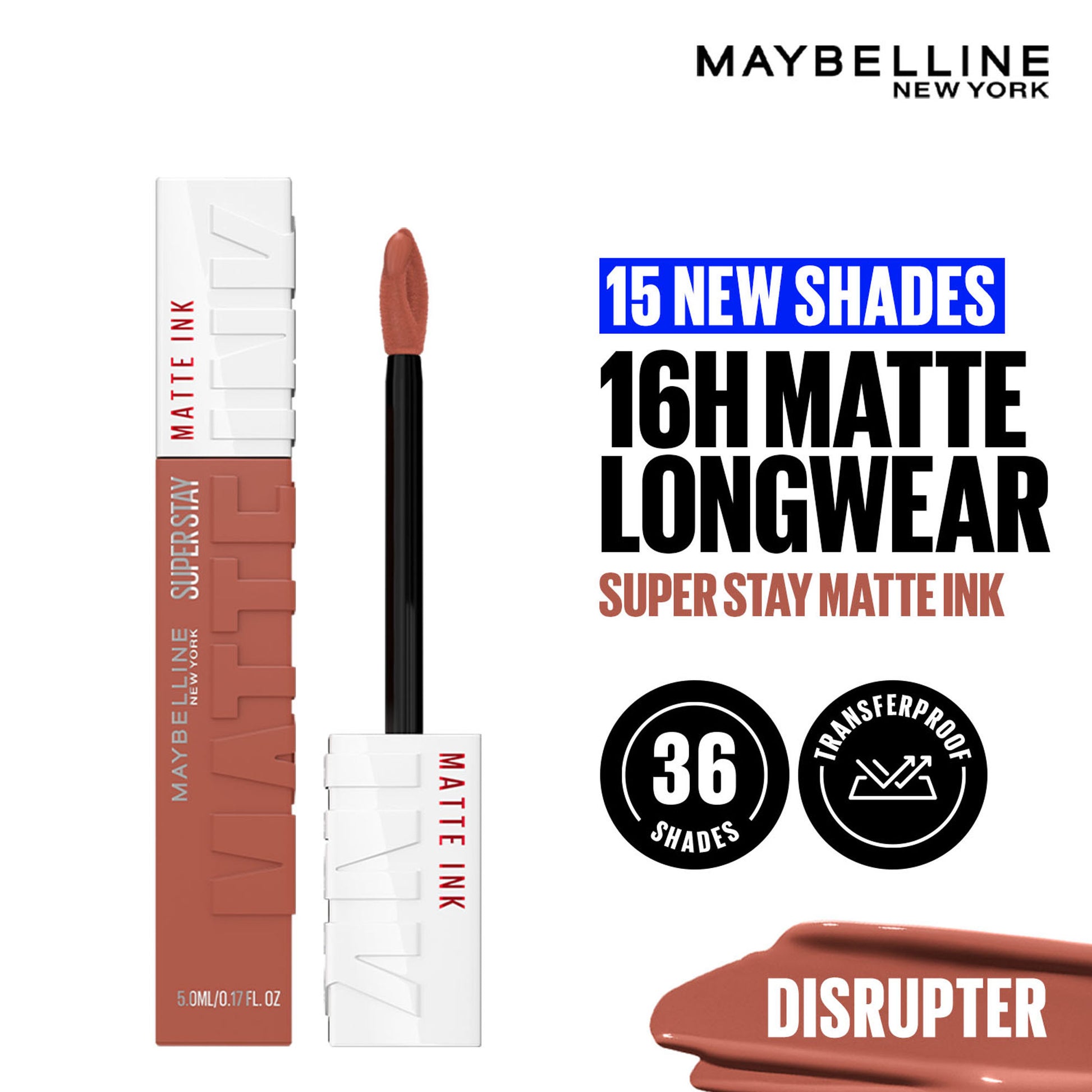 Maybelline New York Super Stay Matte Ink Liquid Lipstick, Lasts Up to 16 Hours - 15 Lover - Disrupter