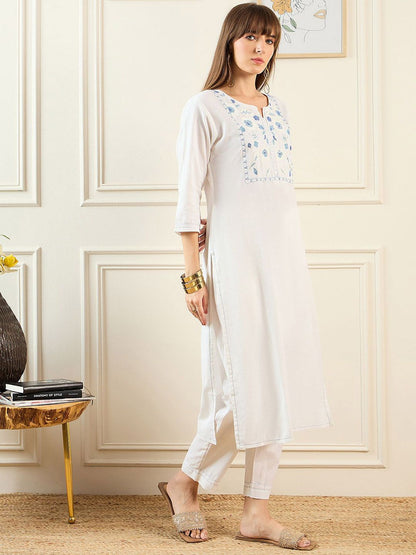 Indyancart IE Women White Kurta Sets