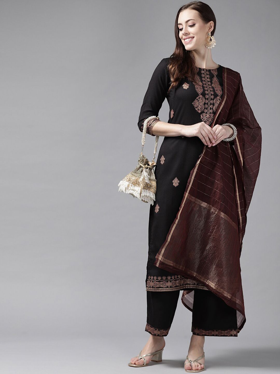 Dhiyona IE Women Ethnic Printed Cotton Kurta with Palazzos & Dupatta