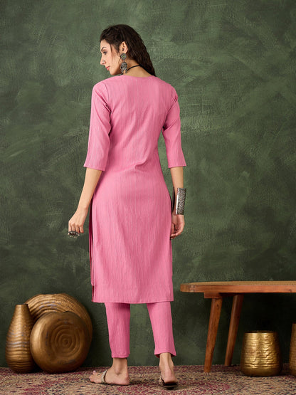 Dhiyona VV Samara Women's Office, Festive Wear Pink Straight Kurta & Pant, Co-ord Set