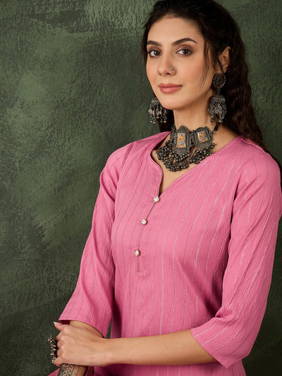 Indyancart VV Samara Women's Office, Festive Wear Pink Straight Kurta & Pant, Co-ord Set