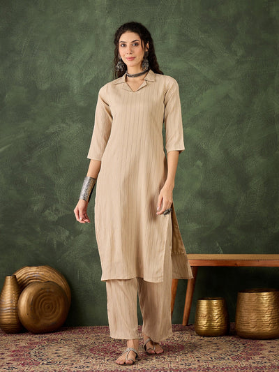 Indyancart VV Mishka Women's Office, Festive Wear Cream Straight Kurta & Pant, Co-ord Set