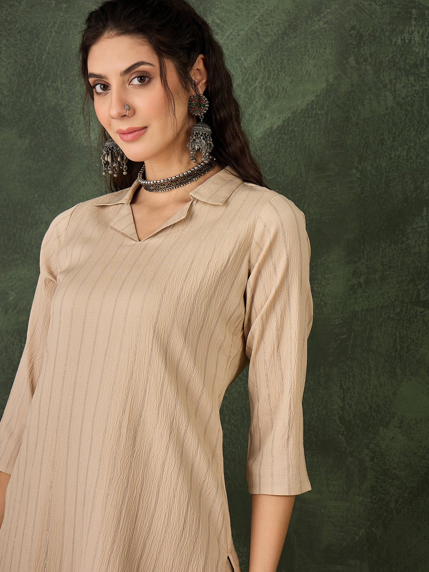 Dhiyona VV Mishka Women's Office, Festive Wear Cream Straight Kurta & Pant, Co-ord Set