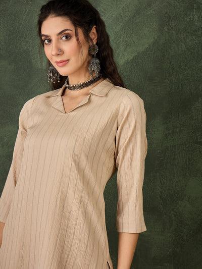 Indyancart VV Mishka Women's Office, Festive Wear Cream Straight Kurta & Pant, Co-ord Set