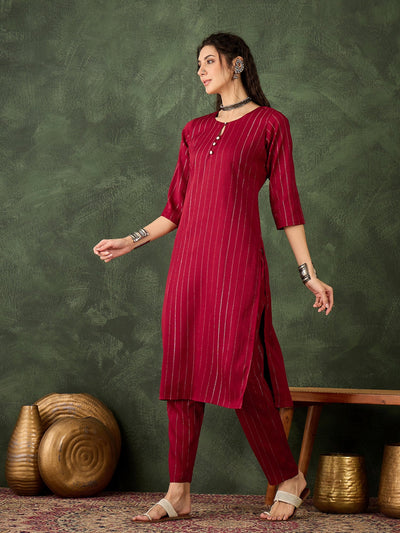 Indyancart VV Keerat Women's Office, Festive Wear Maroon Straight Kurta & Pant, Co-ord Set