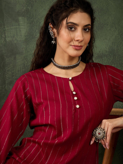 Indyancart VV Keerat Women's Office, Festive Wear Maroon Straight Kurta & Pant, Co-ord Set