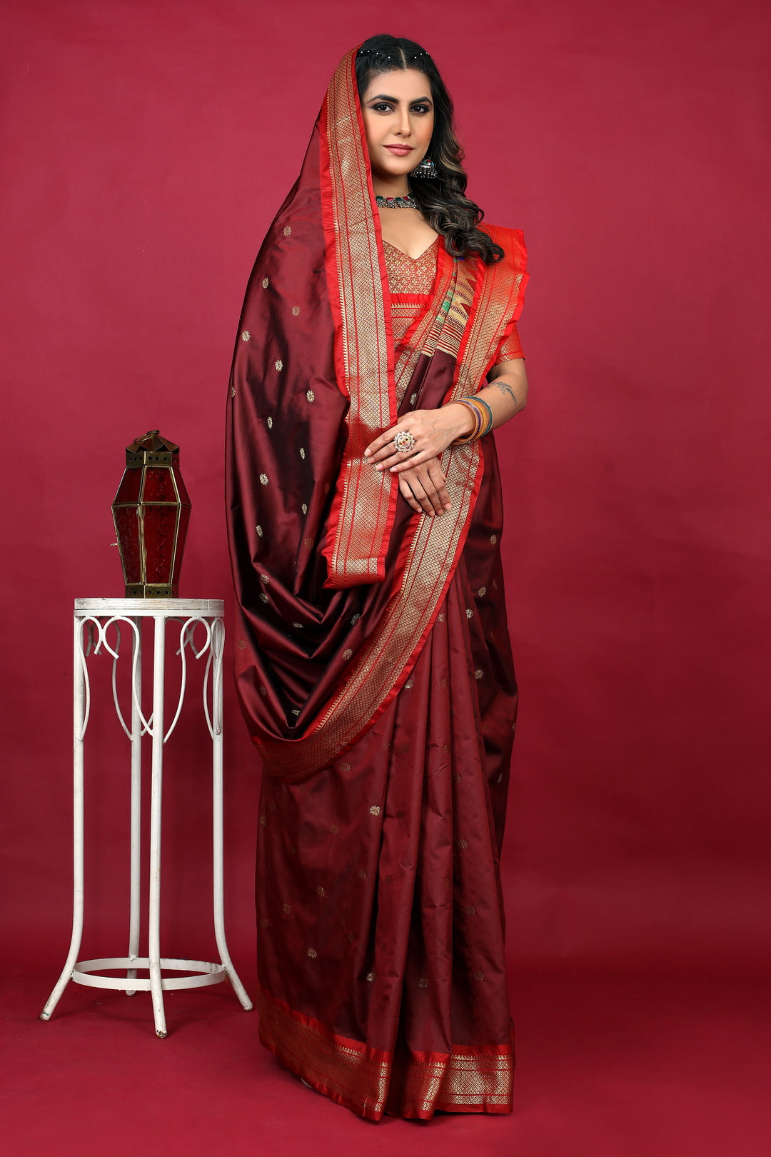 Dhiyona GR Women's Anarkali Maroon Zari Paithani Silk Saree