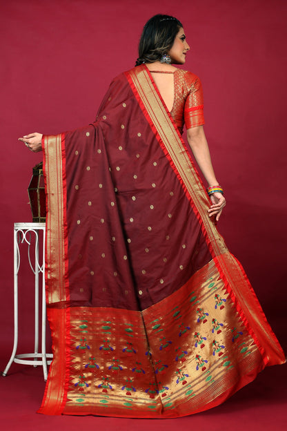 Dhiyona GR Women's Anarkali Maroon Zari Paithani Silk Saree