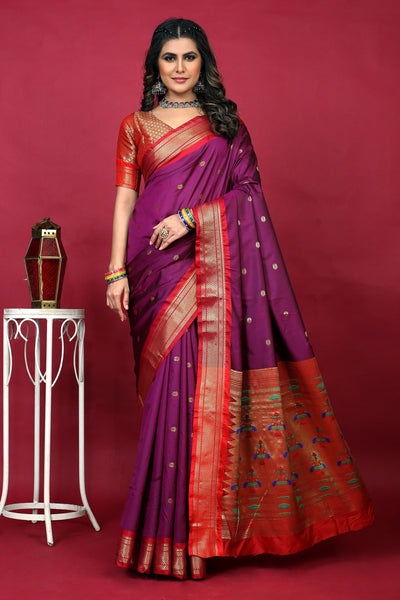 Indyancart GR Women's Anarkali Purple Zari Paithani Silk Saree