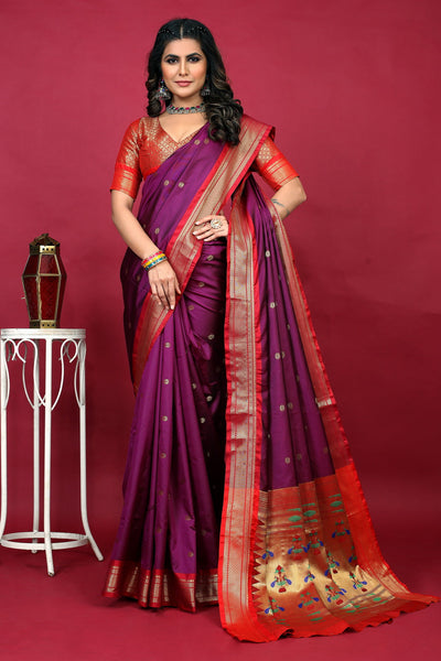 Indyancart GR Women's Anarkali Purple Zari Paithani Silk Saree