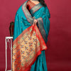 Dhiyona GR Women's Anarkali Cyan Blue Zari Paithani Silk Saree