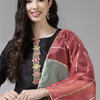 Indyancart IE Women Black & Pink Floral Embroidered Kurta with Palazzos & With Dupatta
