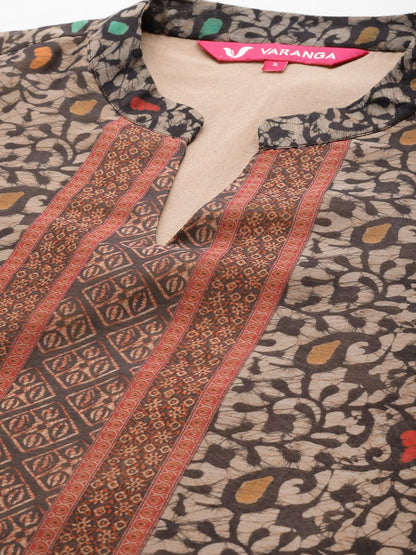 Indyancart VA Women's Paisley Printed Regular Chanderi Silk Kurta with Trousers & Dupatta