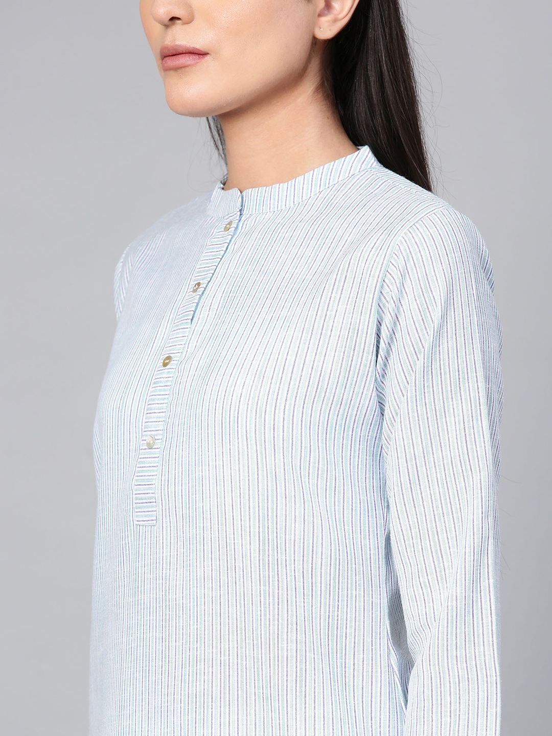 Dhiyona IE Women Sea Green & Cream-Coloured Striped Straight Kurta
