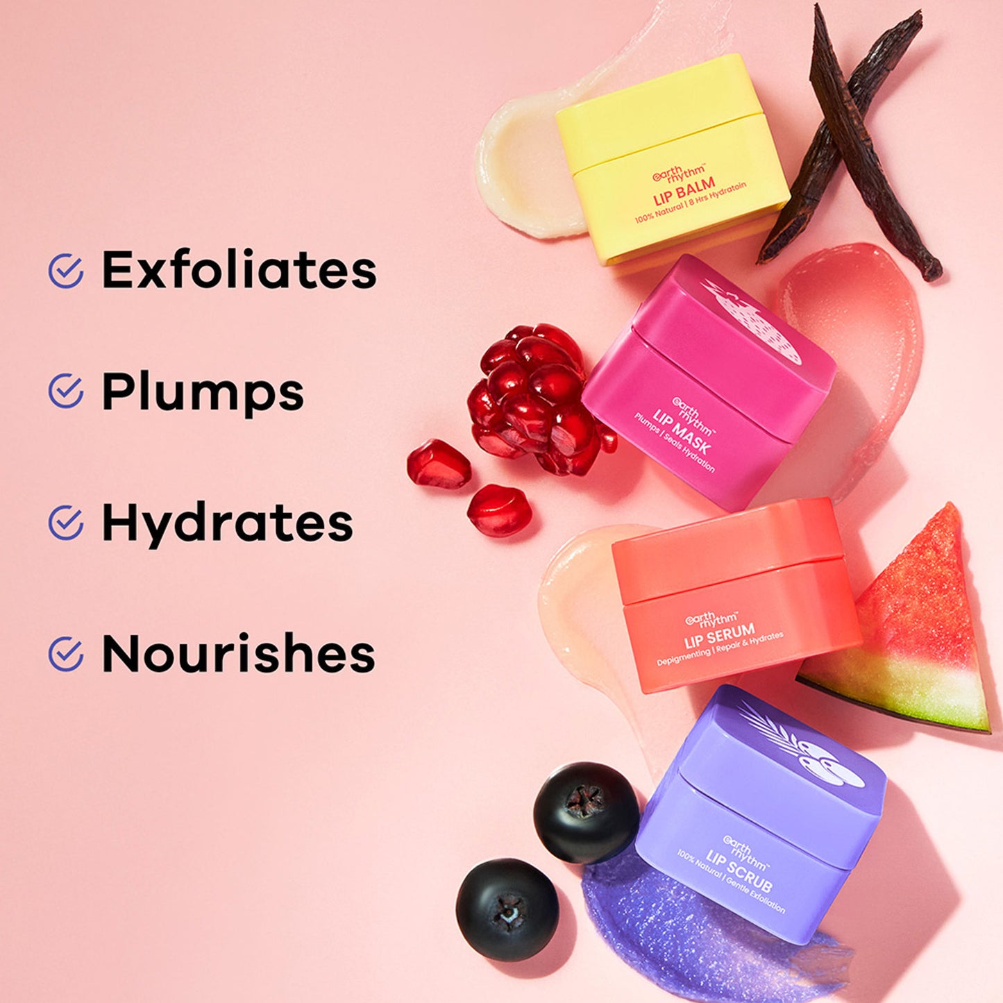 Earth Rhythm Lippie Stack Box Of 4, Lip Scrub, Lip Serum, Lip Balm and Lip Mask