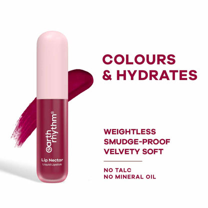 Earth Rhythm Lip Nectar Matte Liquid Lipstick, Weightless, Never Drying, No Mineral Oil - Berry