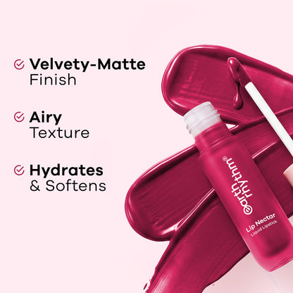 Earth Rhythm Lip Nectar Matte Liquid Lipstick, Weightless, Never Drying, No Mineral Oil - Berry