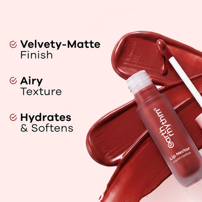 Earth Rhythm Lip Nectar Matte Liquid Lipstick, Weightless, Never Drying, No Mineral Oil - Cherry