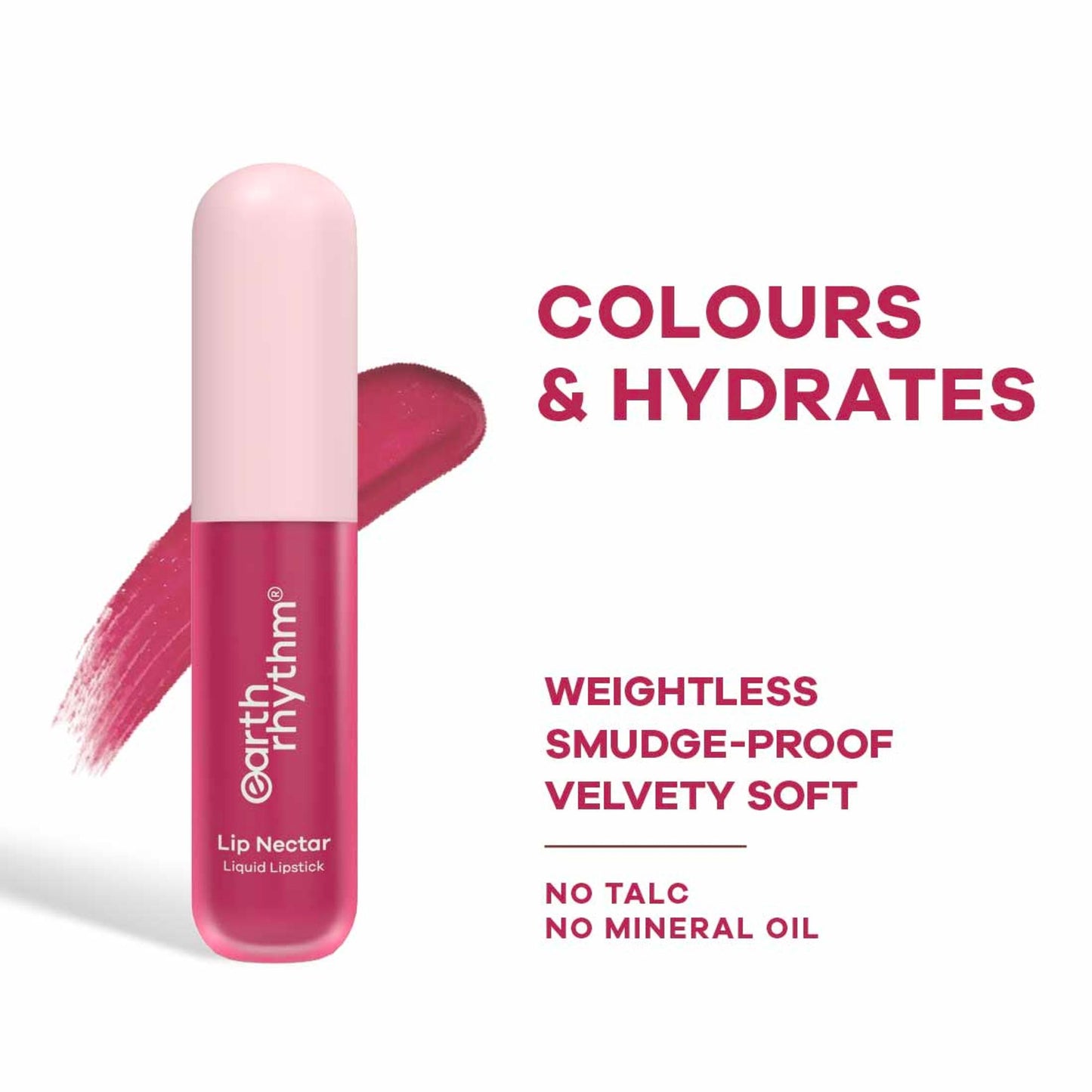 Earth Rhythm Lip Nectar Matte Liquid Lipstick, Weightless, Never Drying, No Mineral Oil - Rose