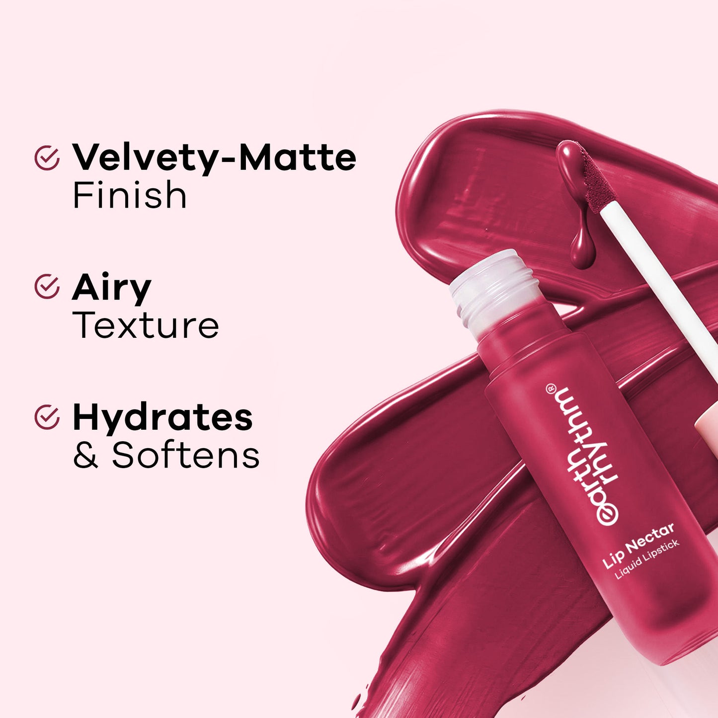 Earth Rhythm Lip Nectar Matte Liquid Lipstick, Weightless, Never Drying, No Mineral Oil - Rose