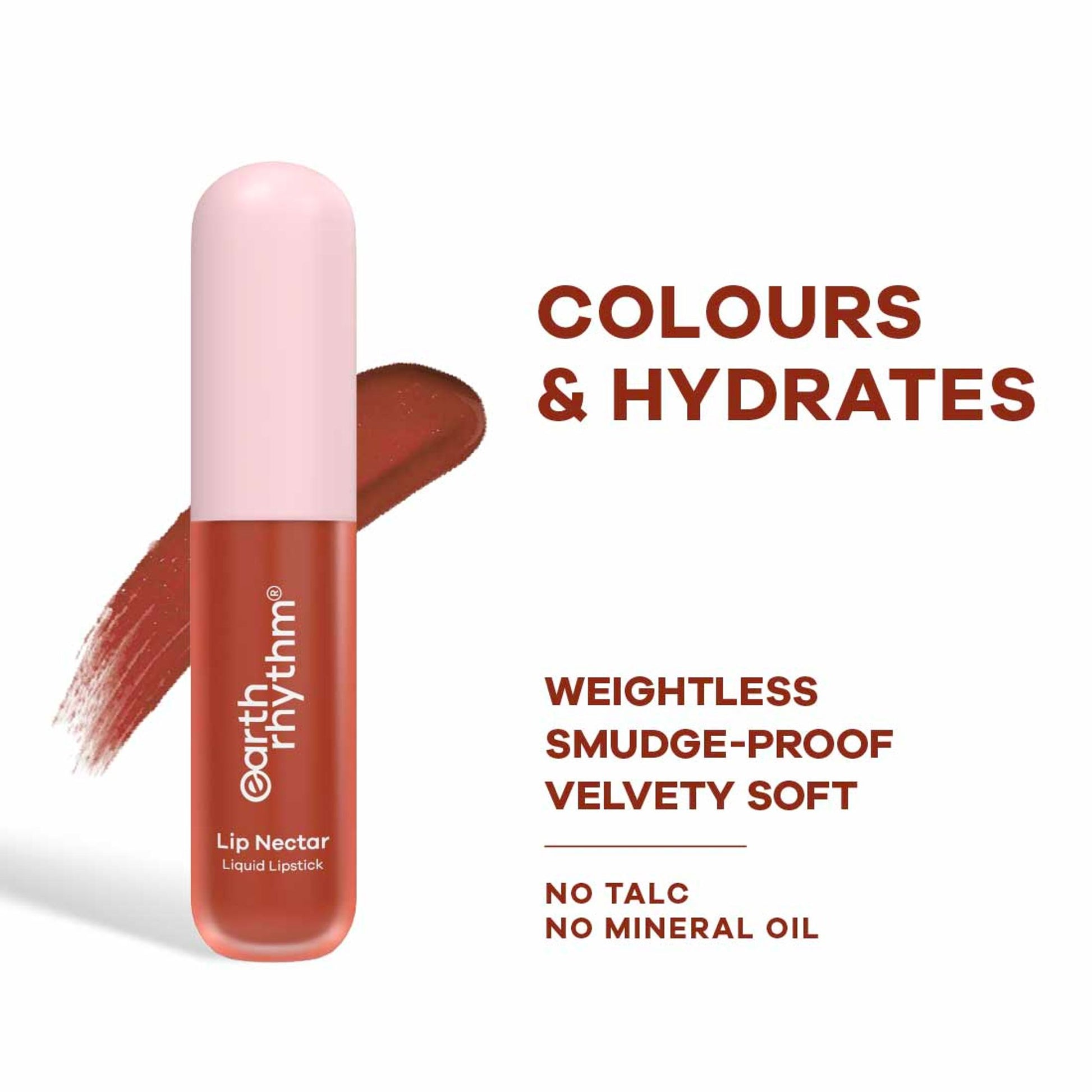 Earth Rhythm Lip Nectar Matte Liquid Lipstick, Weightless, Never Drying, No Mineral Oil - Caramel