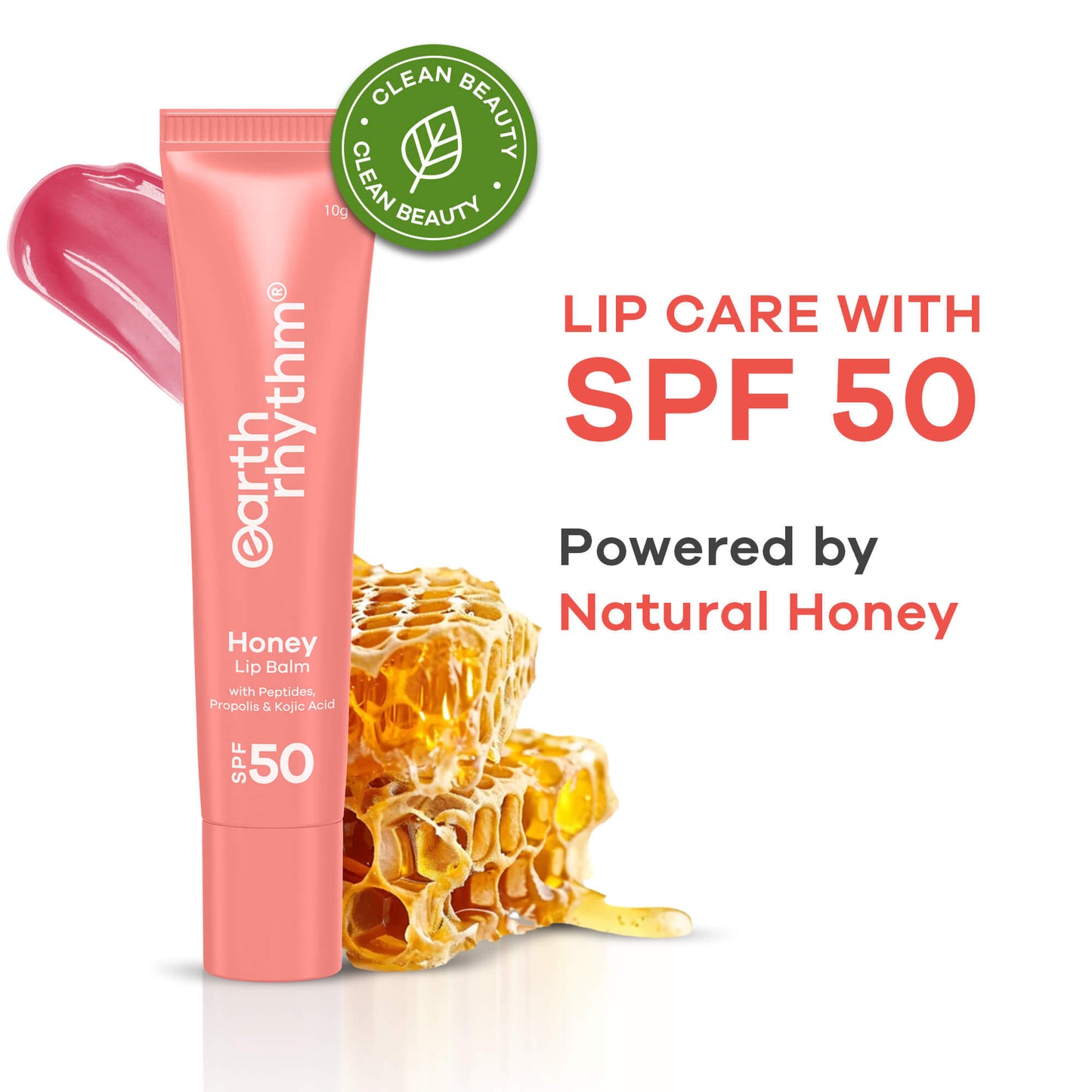 Earth Rhythm Honey Lip Balm Spf 50 Brightens Lips With Propolis, Peptides & Kojic Acid - Cherry Blossom