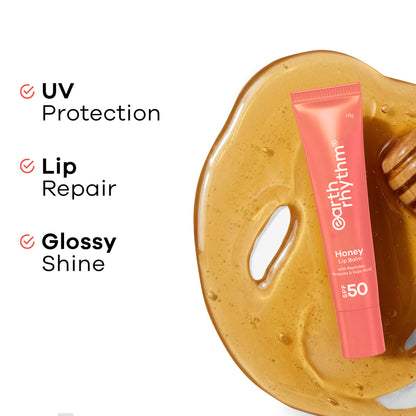 Earth Rhythm Honey Lip Balm Spf 50 Brightens Lips With Propolis, Peptides & Kojic Acid - Cherry Blossom