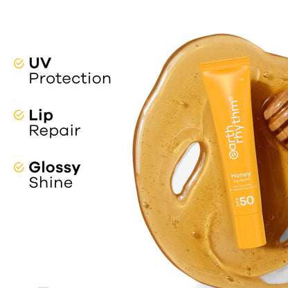 Earth Rhythm Honey Lip Balm Spf 50 Brightens Lips With Propolis, Peptides & Kojic Acid - Mango