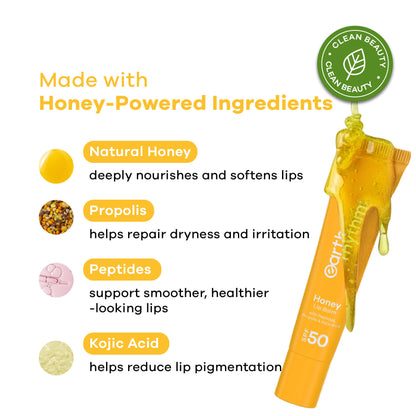 Earth Rhythm Honey Lip Balm Spf 50 Brightens Lips With Propolis, Peptides & Kojic Acid - Mango