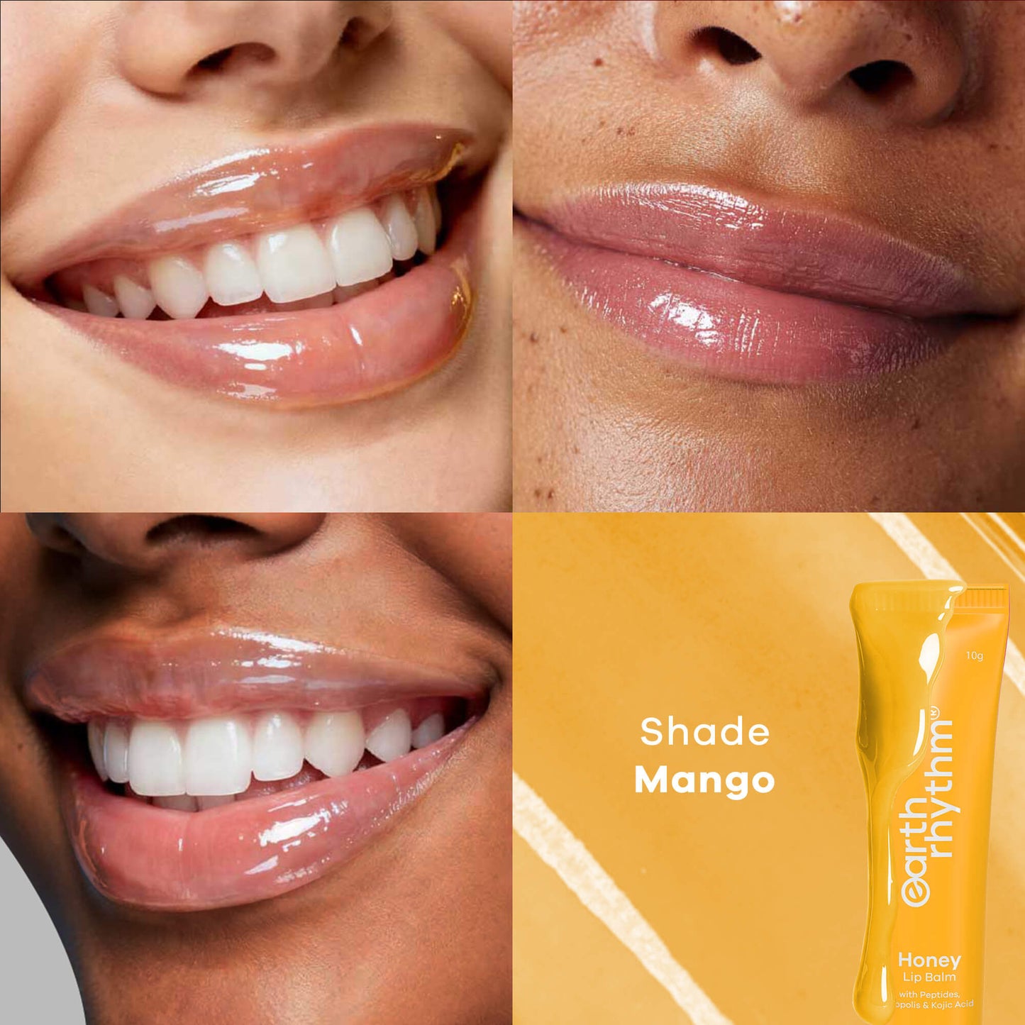 Earth Rhythm Honey Lip Balm Spf 50 Brightens Lips With Propolis, Peptides & Kojic Acid - Mango