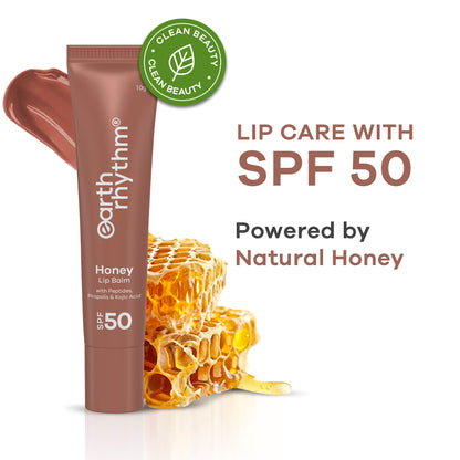 Earth Rhythm Honey Lip Balm Spf 50 Brightens Lips With Propolis, Peptides & Kojic Acid - Hazelnut