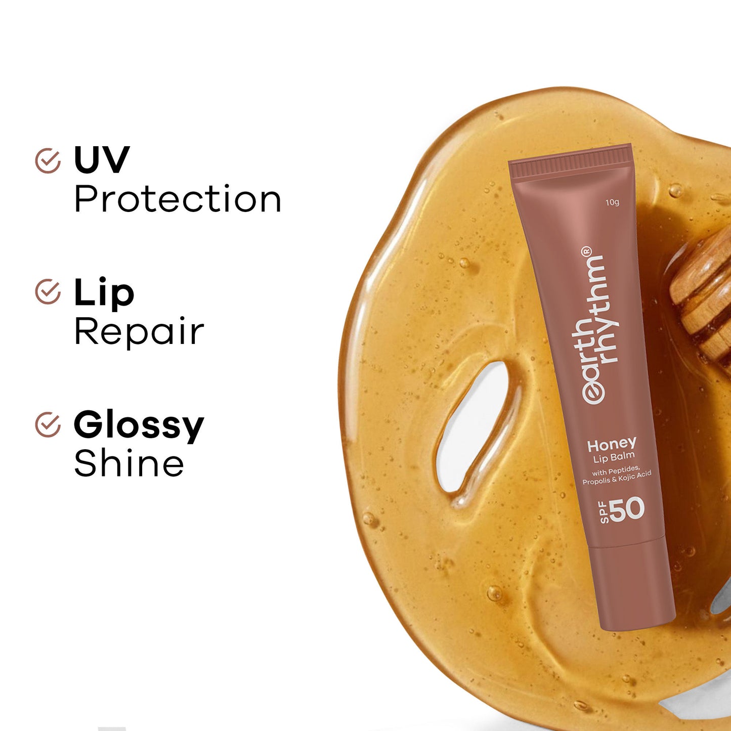 Earth Rhythm Honey Lip Balm Spf 50 Brightens Lips With Propolis, Peptides & Kojic Acid - Hazelnut