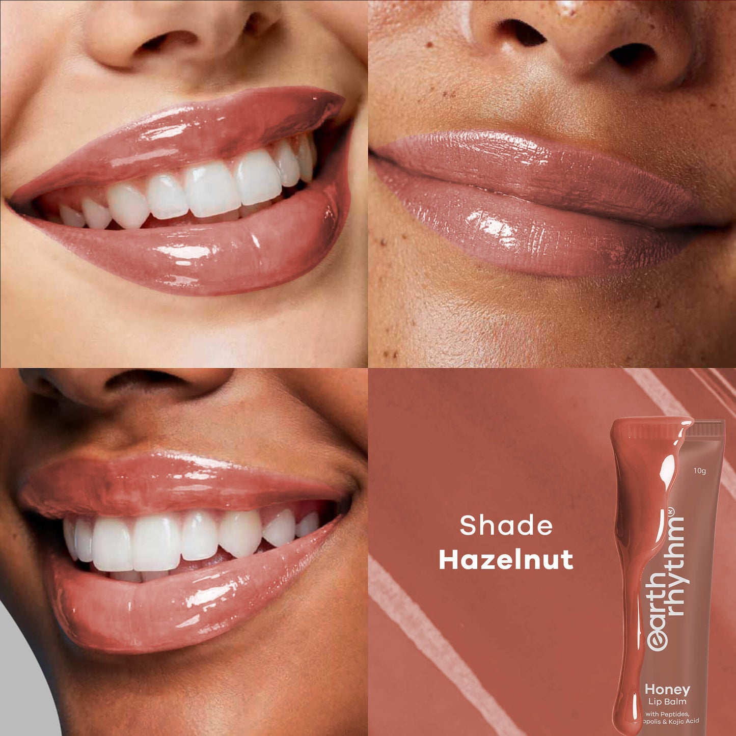 Earth Rhythm Honey Lip Balm Spf 50 Brightens Lips With Propolis, Peptides & Kojic Acid - Hazelnut