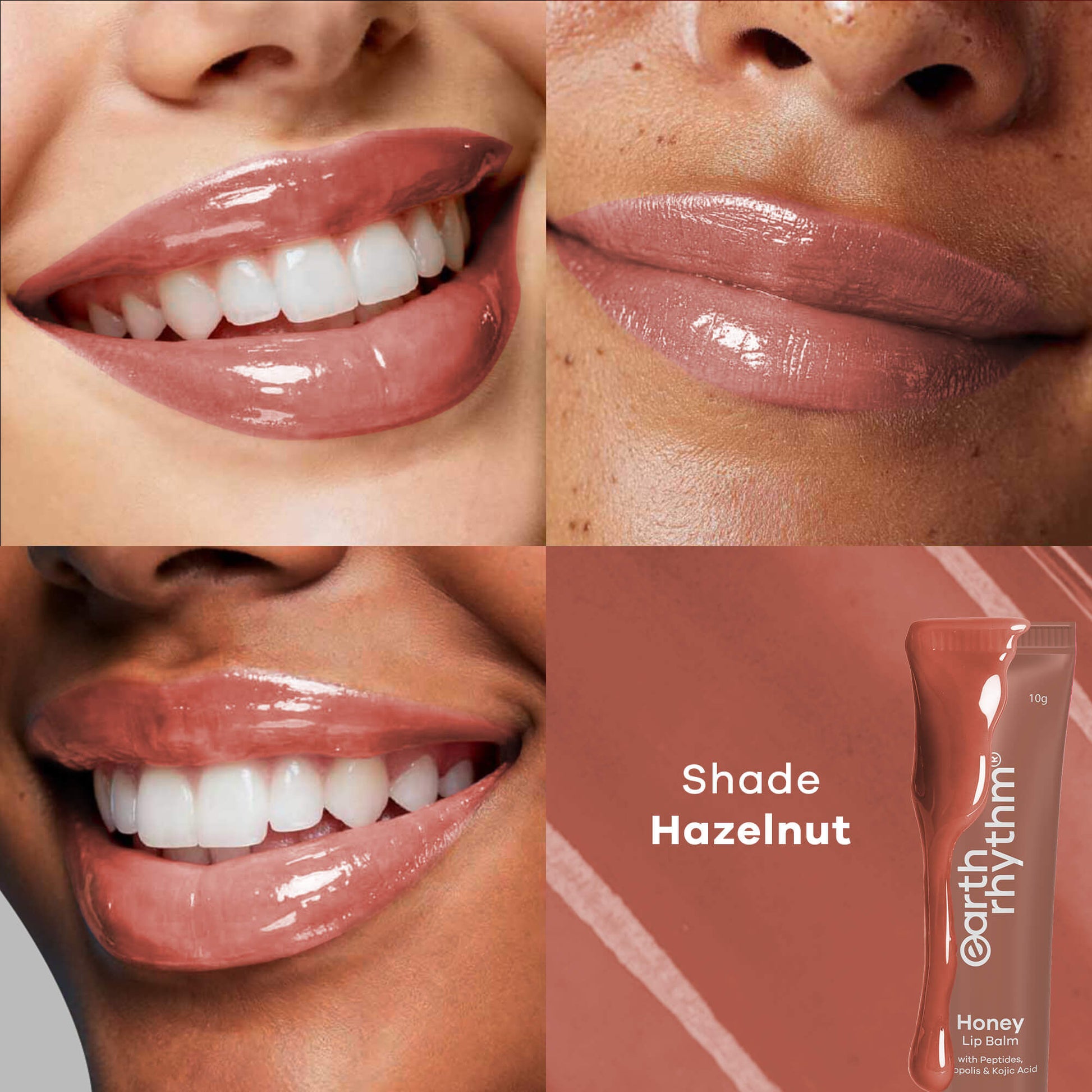 Earth Rhythm Honey Lip Balm Spf 50 Brightens Lips With Propolis, Peptides & Kojic Acid - Hazelnut