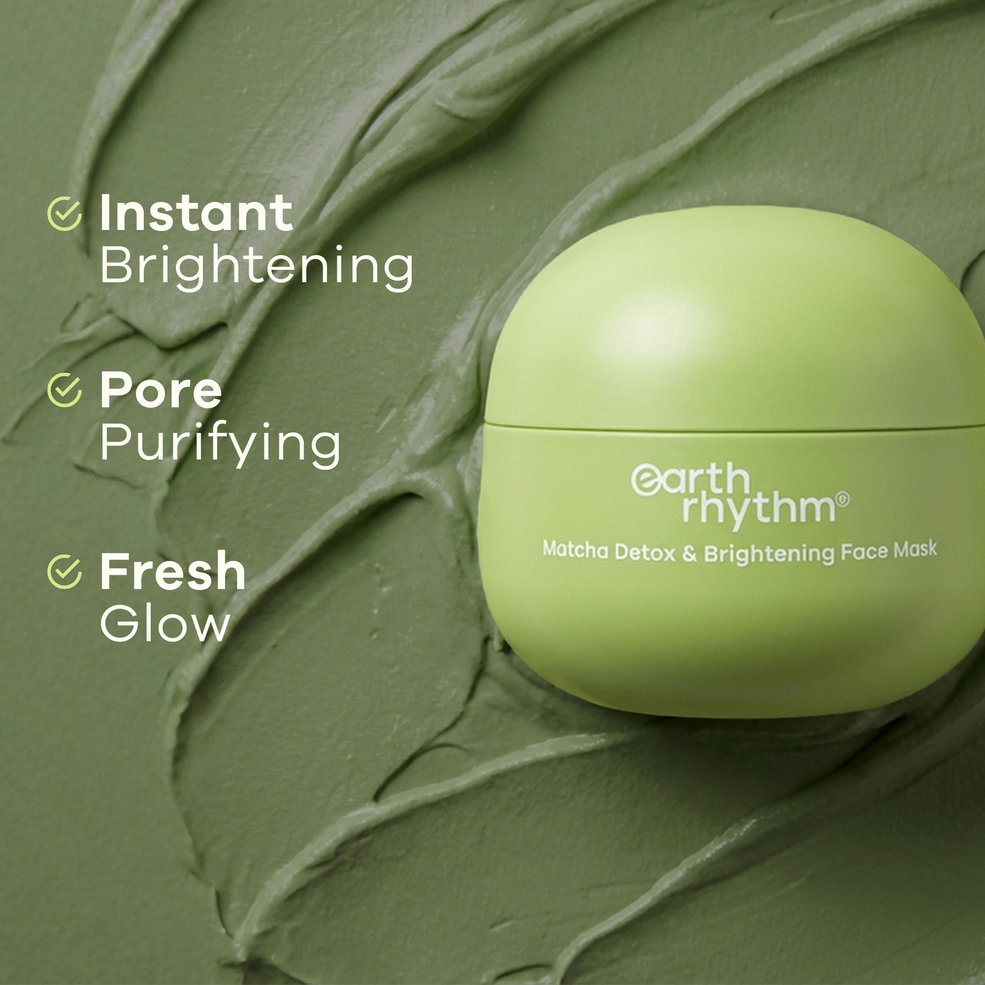 Earth Rhythm Matcha Face Mask Brightens & Detoxifies Skin With Matcha Green Tea & Glutathione