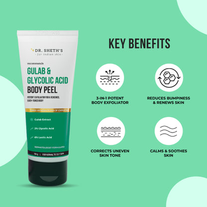 Dr. Sheth's Gulab & Glycolic Acid Body Peel for Glow I Exfoliating, Brightening & Tan Removal | 100g