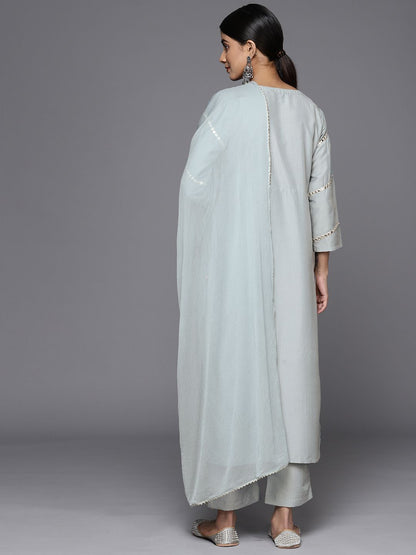 Dhiyona VA Women'sEmbroidered Mirror Work Notch Neck Panelled Kurta & Trousers With Dupatta