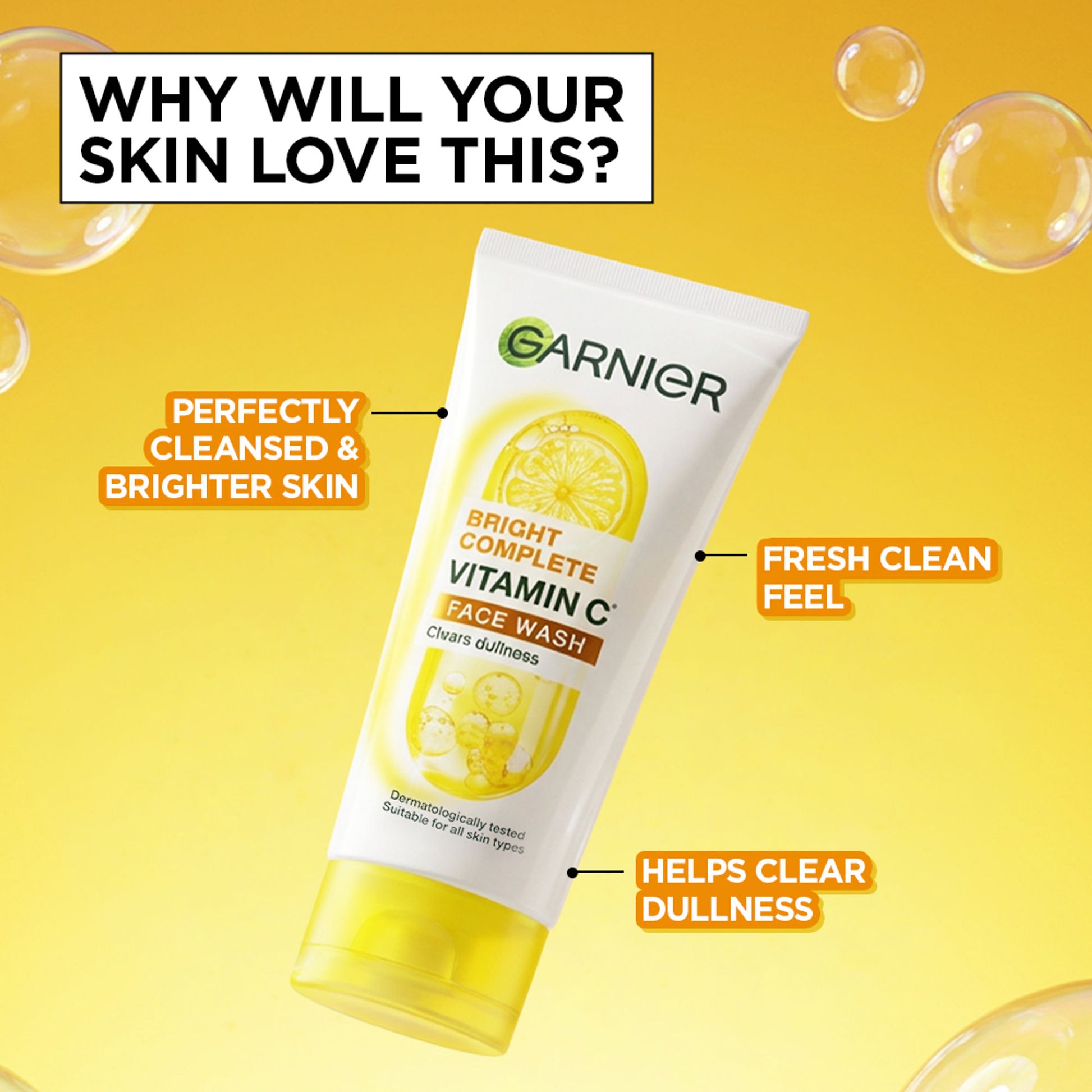 Garnier Vitamin C Face Wash for Brighter Skin Cleanses Skin & Removes Impurities