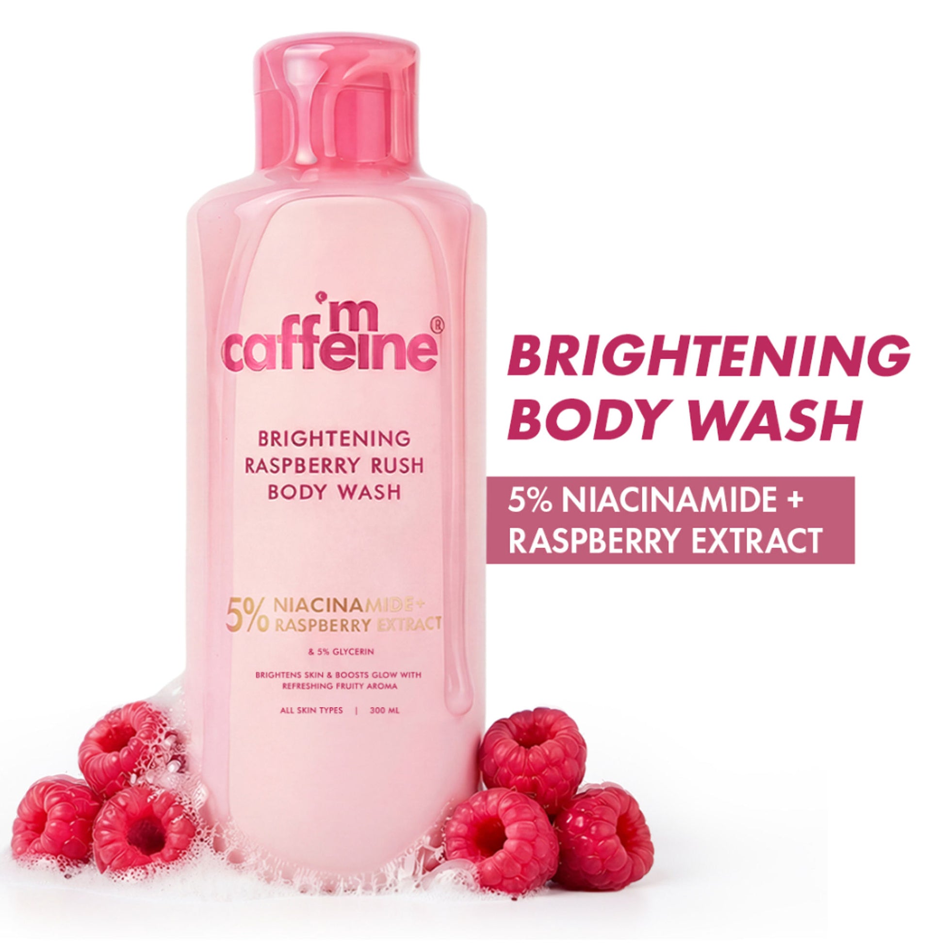 MCaffeine Brightening Body Wash 5% Niacinamide & Raspberry Boosts Glow, 5% Glycerine Softens Skin