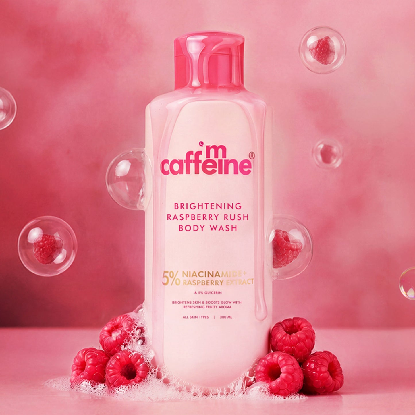 MCaffeine Brightening Body Wash 5% Niacinamide & Raspberry Boosts Glow, 5% Glycerine Softens Skin