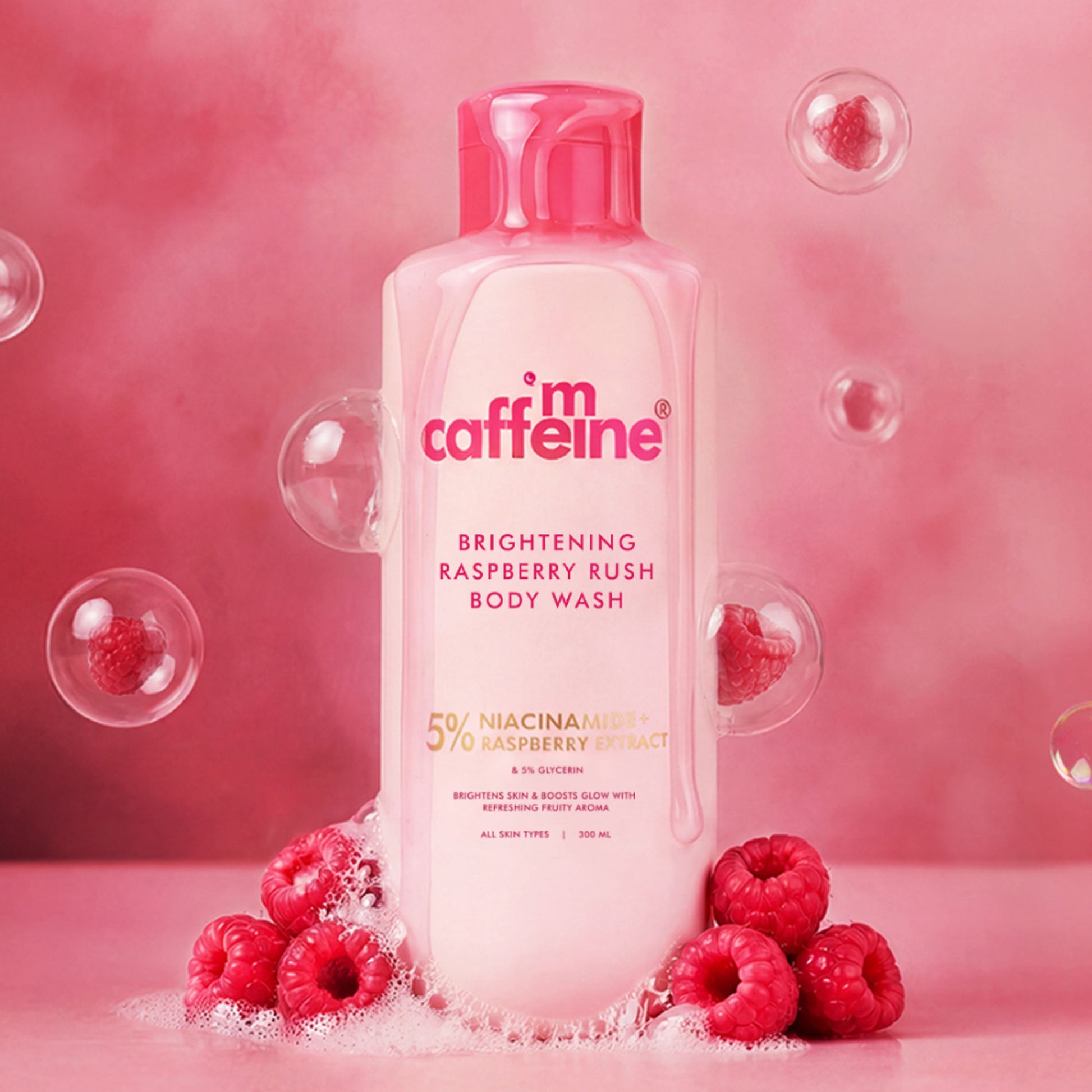 MCaffeine Brightening Body Wash 5% Niacinamide & Raspberry Boosts Glow, 5% Glycerine Softens Skin