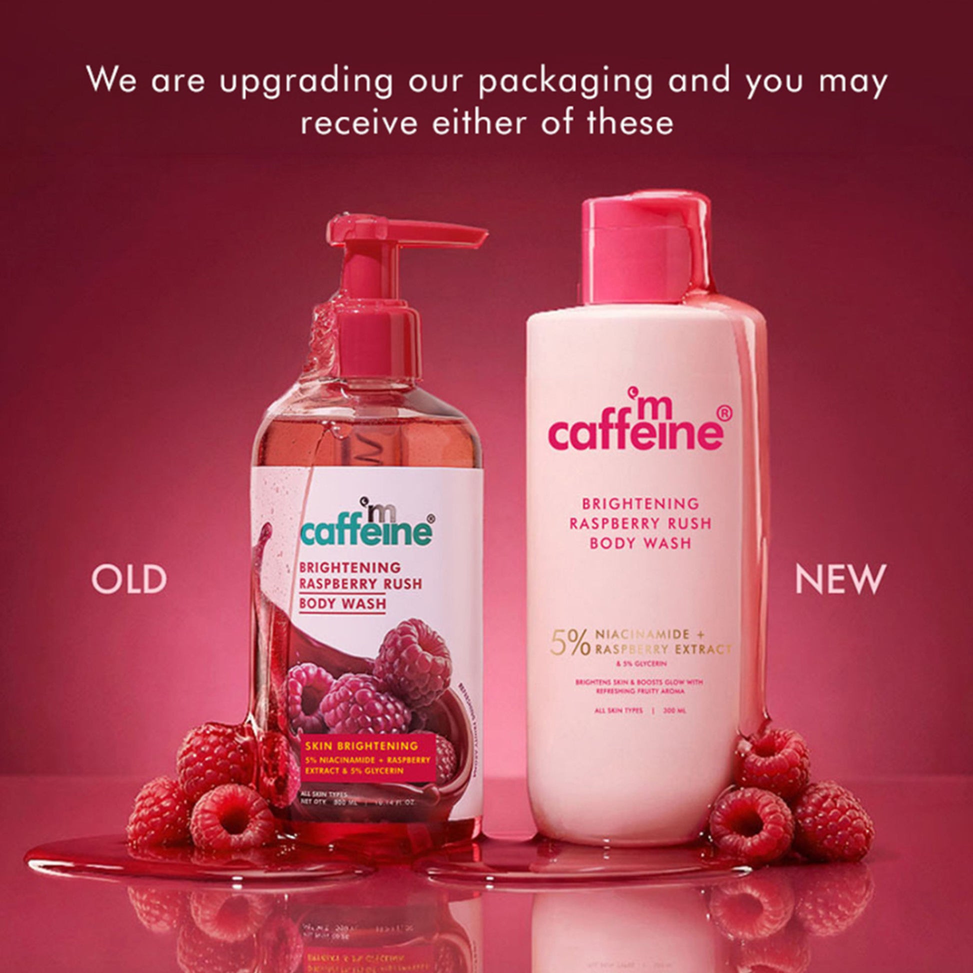 MCaffeine Brightening Body Wash 5% Niacinamide & Raspberry Boosts Glow, 5% Glycerine Softens Skin
