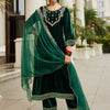 Indyancart IE Women Ethnic Motifs Embroidered Regular Velvet Kurta with Trousers & With Dupatta