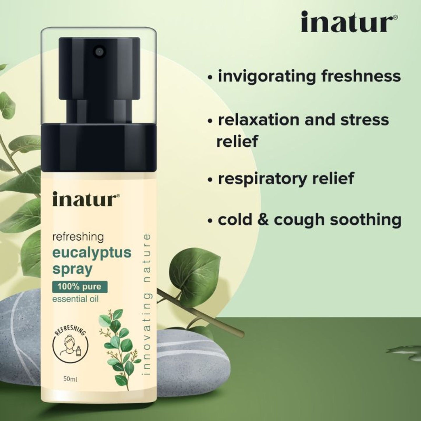 inatur Eucalyptus Spray, 100% Natural, for Shower, Steam & Diffuser, Relief Stiffness & Congestion