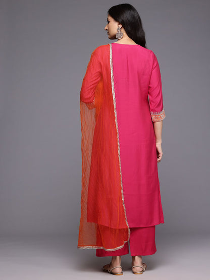 Indyancart VA Ethnic Motifs Embroidered Zari Panelled Kurta With Palazzos & Dupatta