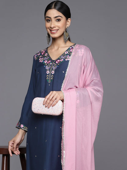 Indyancart VA Women'sFloral Yoke Design Regular Sequinned Kurta with Trousers & With Dupatta
