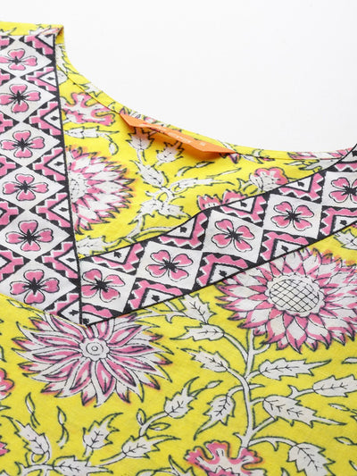 Indyancart IE Floral Printed Pure Cotton Kurta with Trousers & Dupatta